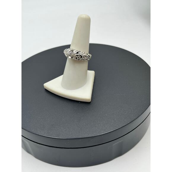 Sterling Silver Panther Scrollwork Intricate Bali Genuine Amethyst Eyes Ring 8 - Picture 9 of 12